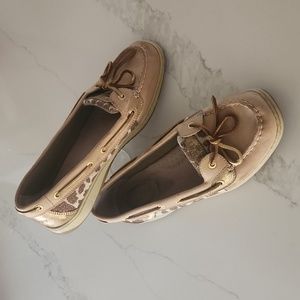 Sperry Top-Sider Cream Gold Cheetah Animal Print Slip-On Flats EUC Sz 10M Shoes